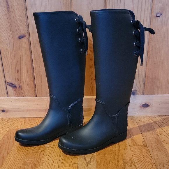Coach | Black Tie Knee High Rain Boots - Picture 1 of 10